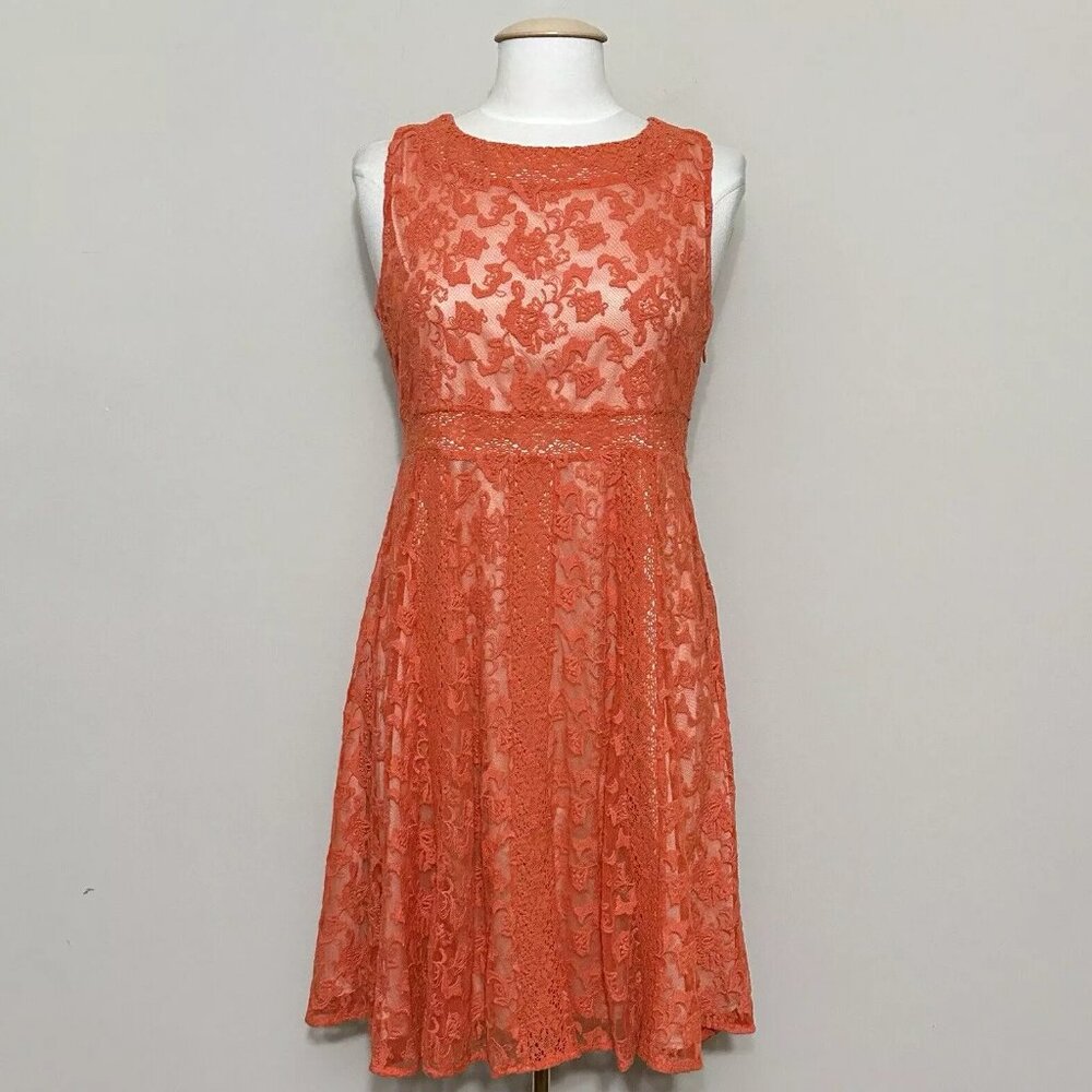Sundance Womens Dress 8 Emma Coral Lace Fit Flare Special Midi Beachy Feminine
